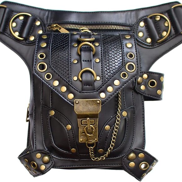 Steampunk Crossbody Shoulder Bag Messenger Gothic Waist Fanny Pack Chain Drop Le - Picture 1 of 9